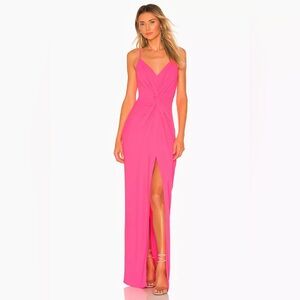 Amanda Uprichard Ellie Twist Front Gown Dress Bright Pink